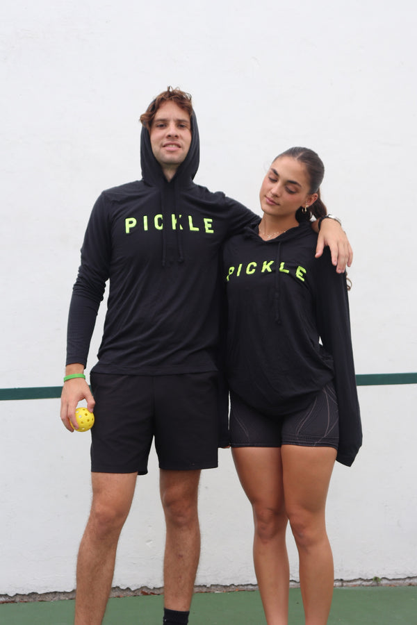 Black Hooded Tee with Neon PICKLE